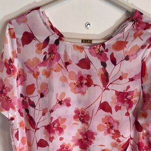 Calvin Klein Red and Pink Floral Sheer Dress/Coverr-Up Large